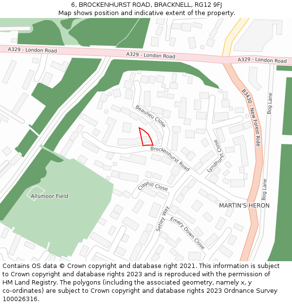 6, BROCKENHURST ROAD, BRACKNELL, RG12 9FJ: Location map and indicative extent of plot