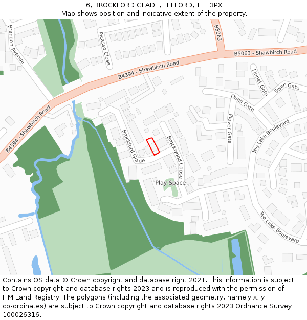 6, BROCKFORD GLADE, TELFORD, TF1 3PX: Location map and indicative extent of plot
