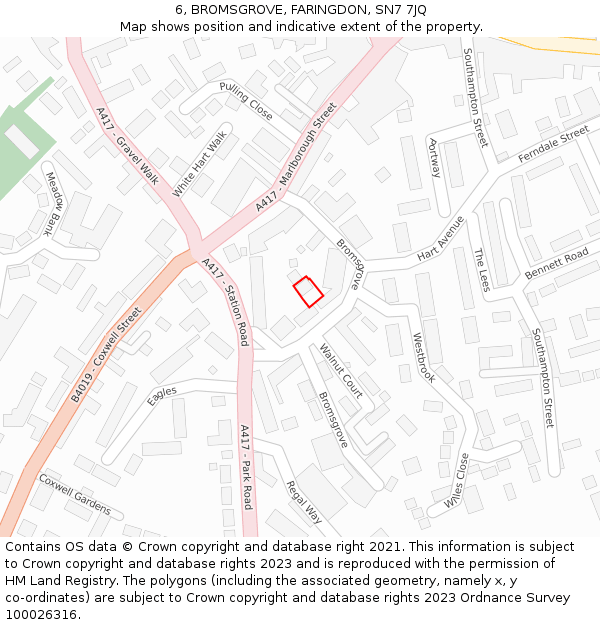 6, BROMSGROVE, FARINGDON, SN7 7JQ: Location map and indicative extent of plot