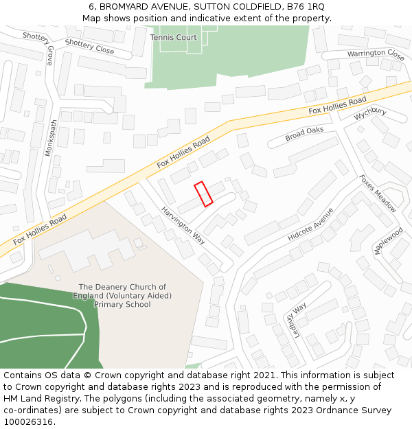 6, BROMYARD AVENUE, SUTTON COLDFIELD, B76 1RQ: Location map and indicative extent of plot