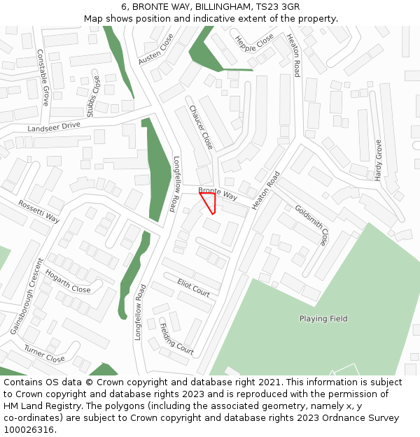 6, BRONTE WAY, BILLINGHAM, TS23 3GR: Location map and indicative extent of plot