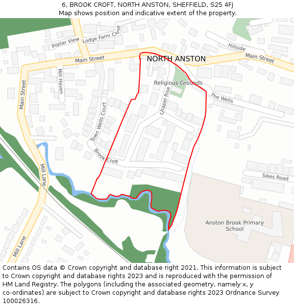 6, BROOK CROFT, NORTH ANSTON, SHEFFIELD, S25 4FJ: Location map and indicative extent of plot