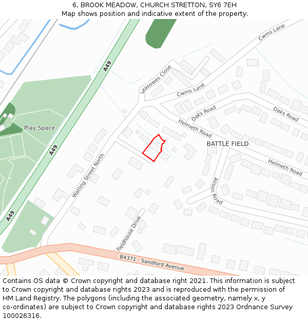 6, BROOK MEADOW, CHURCH STRETTON, SY6 7EH: Location map and indicative extent of plot