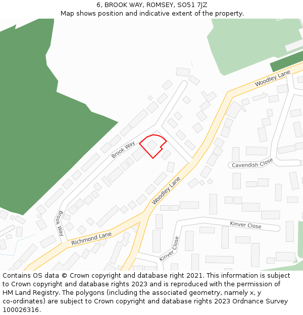6, BROOK WAY, ROMSEY, SO51 7JZ: Location map and indicative extent of plot