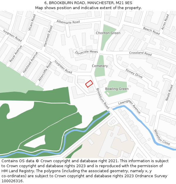 6, BROOKBURN ROAD, MANCHESTER, M21 9ES: Location map and indicative extent of plot