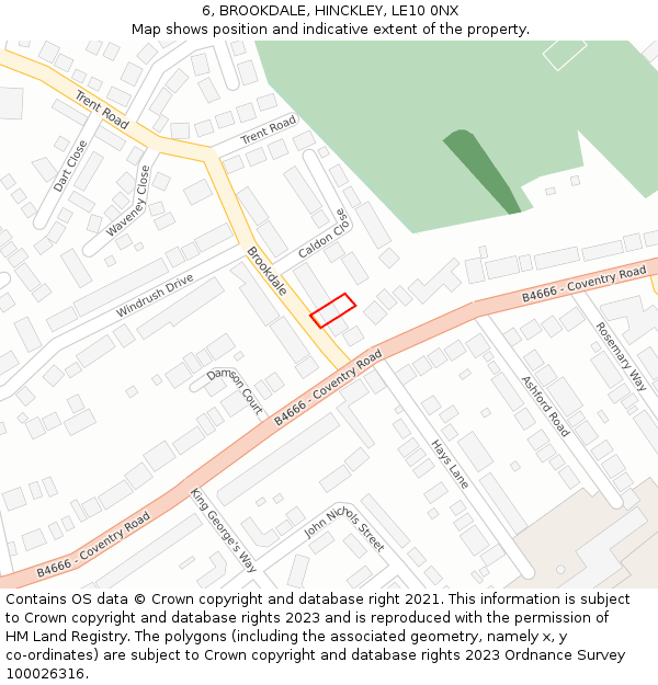 6, BROOKDALE, HINCKLEY, LE10 0NX: Location map and indicative extent of plot