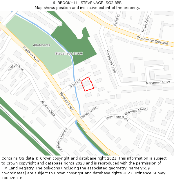 6, BROOKHILL, STEVENAGE, SG2 8RR: Location map and indicative extent of plot