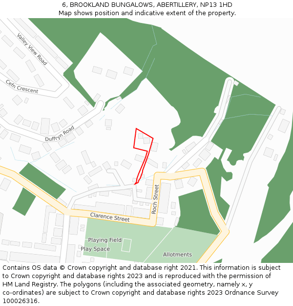 6, BROOKLAND BUNGALOWS, ABERTILLERY, NP13 1HD: Location map and indicative extent of plot