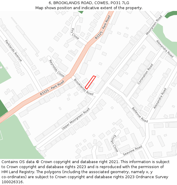 6, BROOKLANDS ROAD, COWES, PO31 7LG: Location map and indicative extent of plot