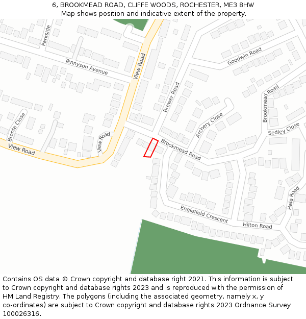 6, BROOKMEAD ROAD, CLIFFE WOODS, ROCHESTER, ME3 8HW: Location map and indicative extent of plot