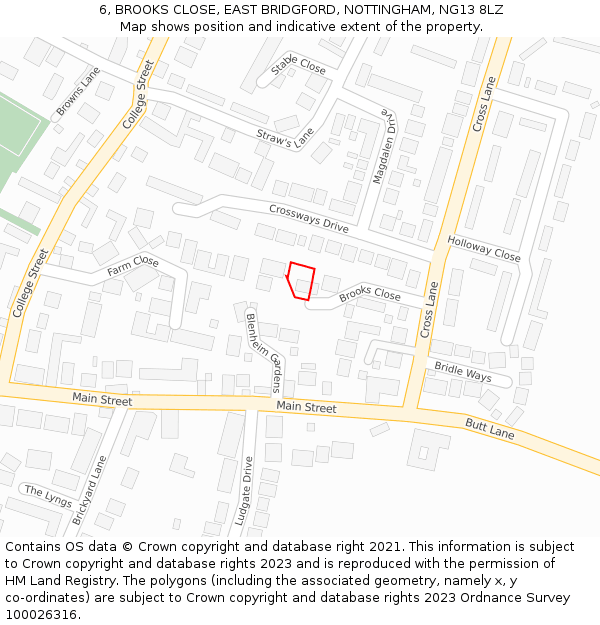 6, BROOKS CLOSE, EAST BRIDGFORD, NOTTINGHAM, NG13 8LZ: Location map and indicative extent of plot