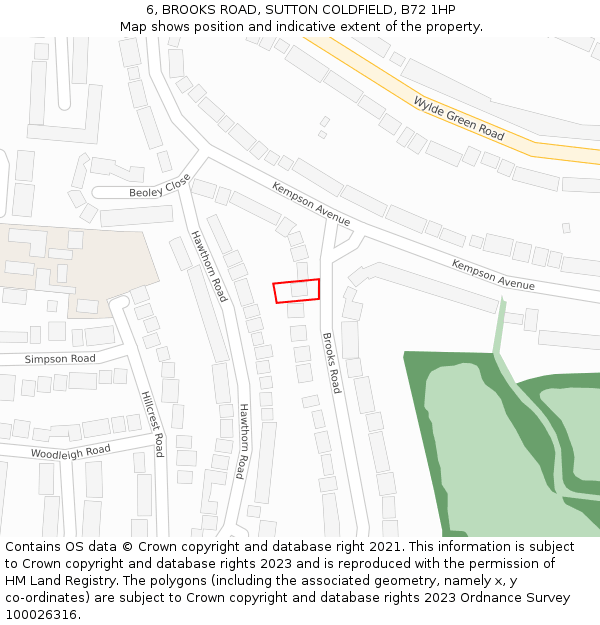 6, BROOKS ROAD, SUTTON COLDFIELD, B72 1HP: Location map and indicative extent of plot
