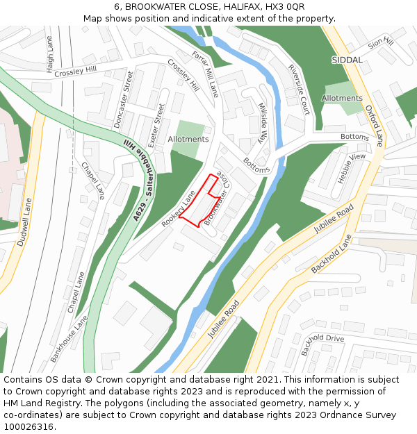 6, BROOKWATER CLOSE, HALIFAX, HX3 0QR: Location map and indicative extent of plot