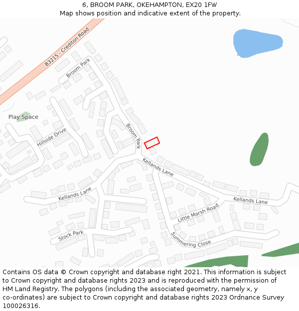 6, BROOM PARK, OKEHAMPTON, EX20 1FW: Location map and indicative extent of plot