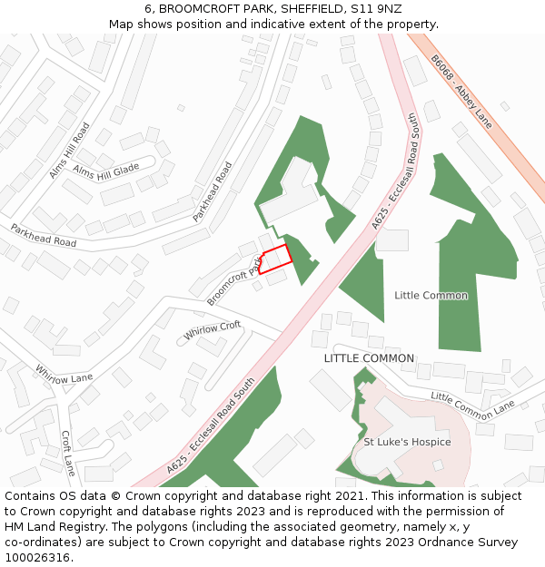 6, BROOMCROFT PARK, SHEFFIELD, S11 9NZ: Location map and indicative extent of plot