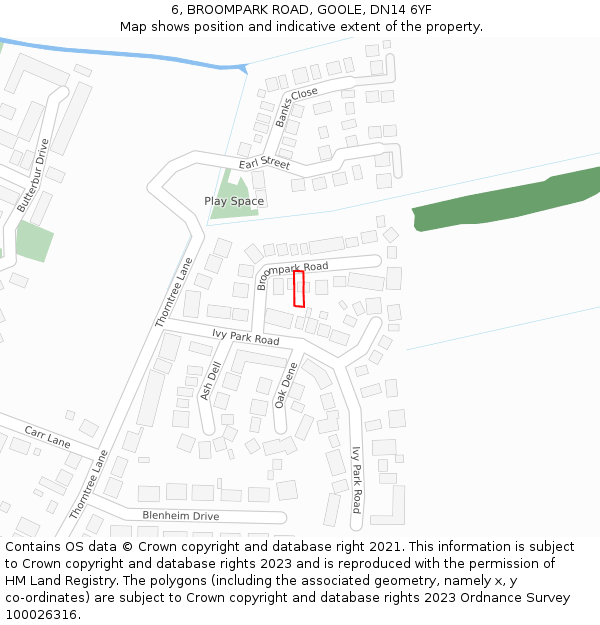 6, BROOMPARK ROAD, GOOLE, DN14 6YF: Location map and indicative extent of plot