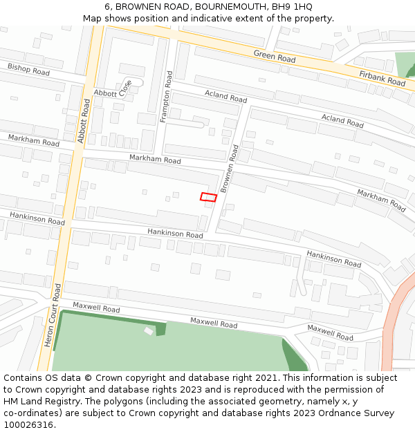 6, BROWNEN ROAD, BOURNEMOUTH, BH9 1HQ: Location map and indicative extent of plot
