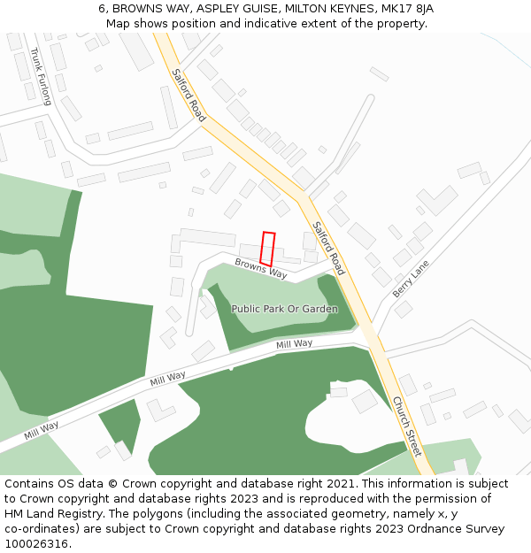 6, BROWNS WAY, ASPLEY GUISE, MILTON KEYNES, MK17 8JA: Location map and indicative extent of plot