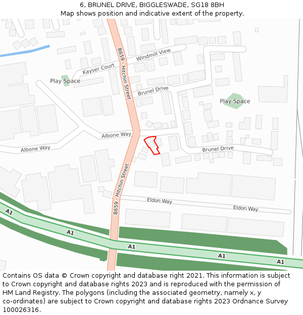 6, BRUNEL DRIVE, BIGGLESWADE, SG18 8BH: Location map and indicative extent of plot