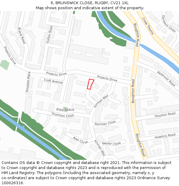 6, BRUNSWICK CLOSE, RUGBY, CV21 1XL: Location map and indicative extent of plot