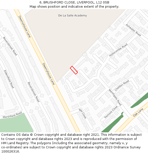 6, BRUSHFORD CLOSE, LIVERPOOL, L12 0SB: Location map and indicative extent of plot
