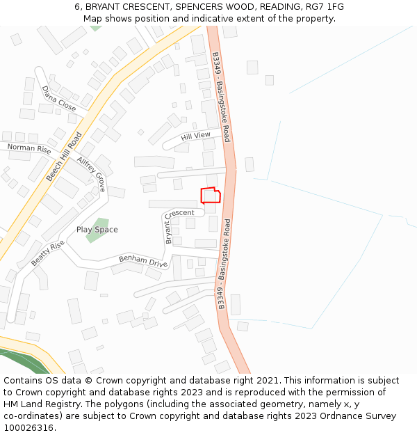 6, BRYANT CRESCENT, SPENCERS WOOD, READING, RG7 1FG: Location map and indicative extent of plot