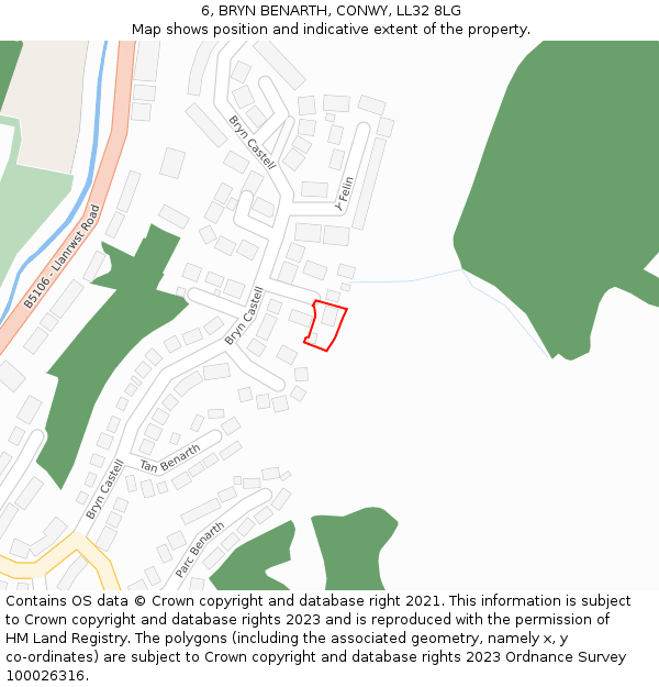 6, BRYN BENARTH, CONWY, LL32 8LG: Location map and indicative extent of plot