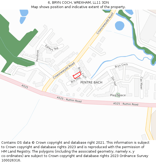 6, BRYN COCH, WREXHAM, LL11 3DN: Location map and indicative extent of plot