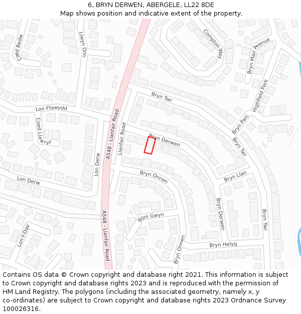 6, BRYN DERWEN, ABERGELE, LL22 8DE: Location map and indicative extent of plot