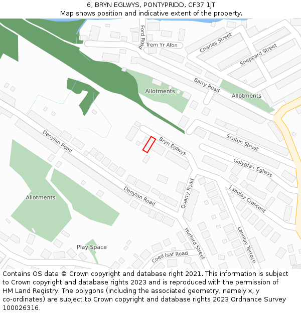 6, BRYN EGLWYS, PONTYPRIDD, CF37 1JT: Location map and indicative extent of plot