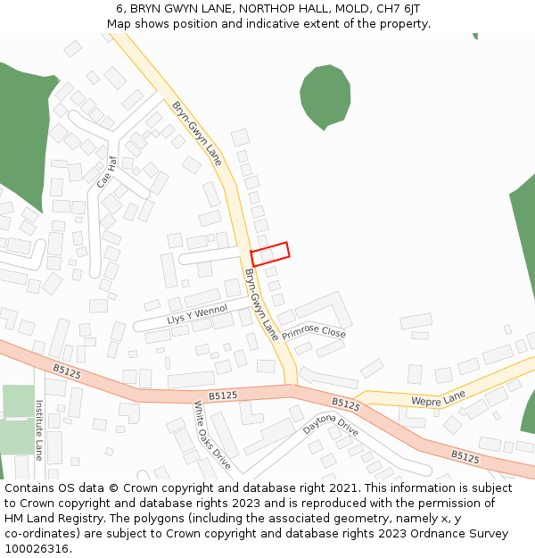 6, BRYN GWYN LANE, NORTHOP HALL, MOLD, CH7 6JT: Location map and indicative extent of plot