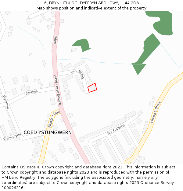 6, BRYN HEULOG, DYFFRYN ARDUDWY, LL44 2DA: Location map and indicative extent of plot