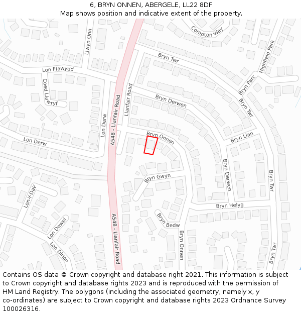 6, BRYN ONNEN, ABERGELE, LL22 8DF: Location map and indicative extent of plot