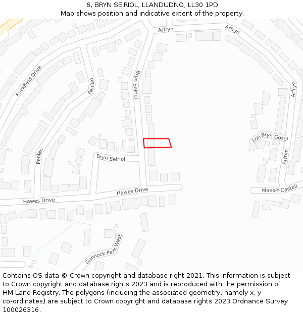 6, BRYN SEIRIOL, LLANDUDNO, LL30 1PD: Location map and indicative extent of plot