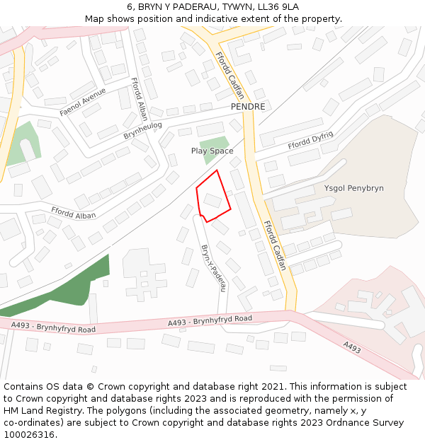 6, BRYN Y PADERAU, TYWYN, LL36 9LA: Location map and indicative extent of plot