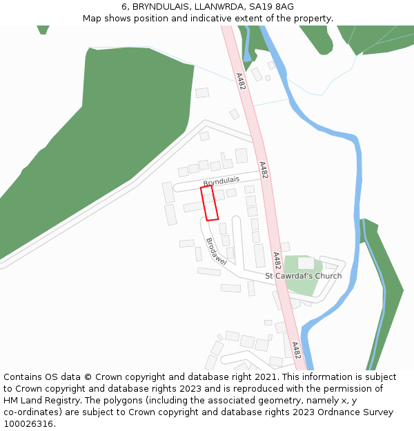 6, BRYNDULAIS, LLANWRDA, SA19 8AG: Location map and indicative extent of plot