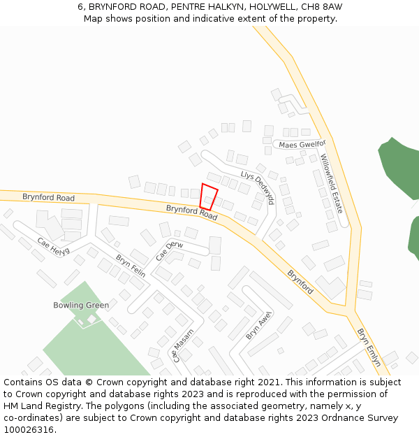 6, BRYNFORD ROAD, PENTRE HALKYN, HOLYWELL, CH8 8AW: Location map and indicative extent of plot