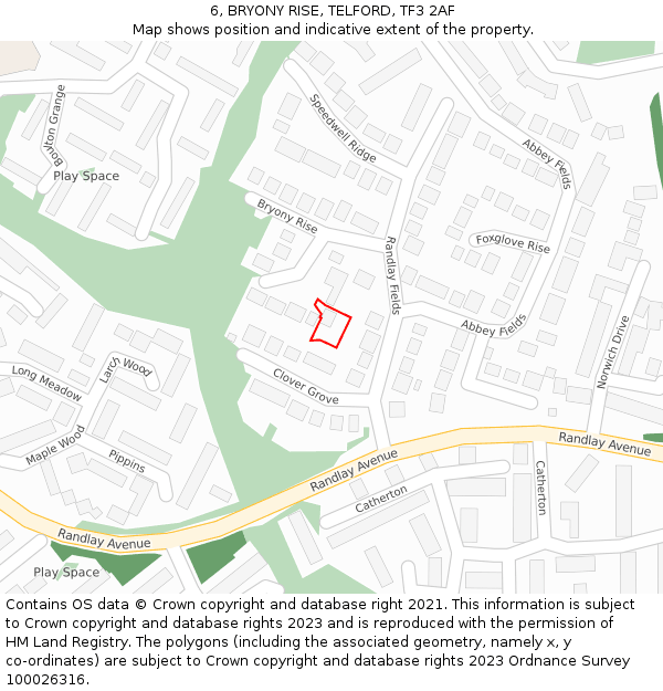 6, BRYONY RISE, TELFORD, TF3 2AF: Location map and indicative extent of plot