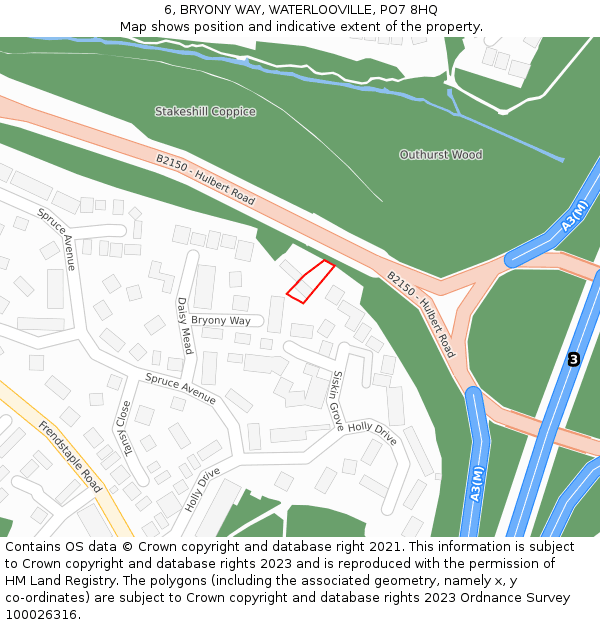 6, BRYONY WAY, WATERLOOVILLE, PO7 8HQ: Location map and indicative extent of plot