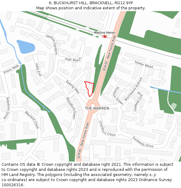 6, BUCKHURST HILL, BRACKNELL, RG12 9YP: Location map and indicative extent of plot