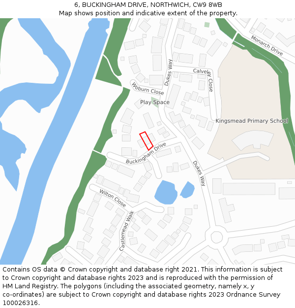 6, BUCKINGHAM DRIVE, NORTHWICH, CW9 8WB: Location map and indicative extent of plot