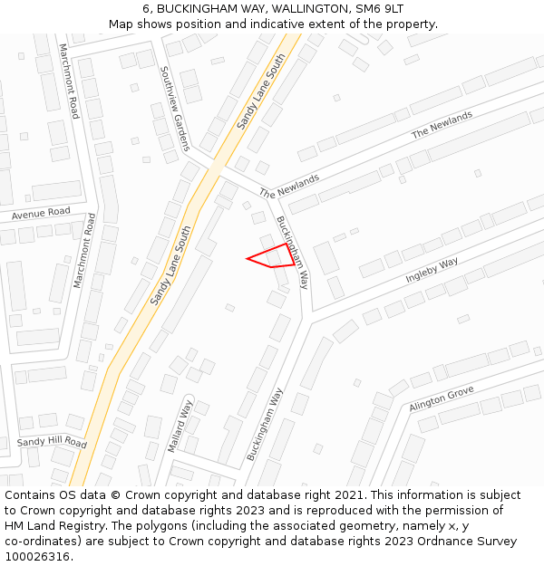 6, BUCKINGHAM WAY, WALLINGTON, SM6 9LT: Location map and indicative extent of plot