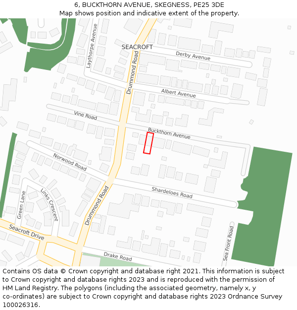 6, BUCKTHORN AVENUE, SKEGNESS, PE25 3DE: Location map and indicative extent of plot