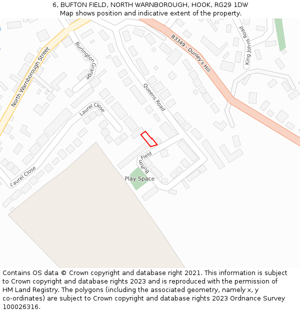 6, BUFTON FIELD, NORTH WARNBOROUGH, HOOK, RG29 1DW: Location map and indicative extent of plot