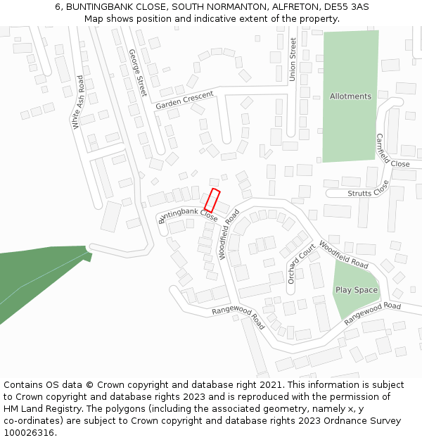 6, BUNTINGBANK CLOSE, SOUTH NORMANTON, ALFRETON, DE55 3AS: Location map and indicative extent of plot