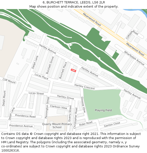 6, BURCHETT TERRACE, LEEDS, LS6 2LR: Location map and indicative extent of plot