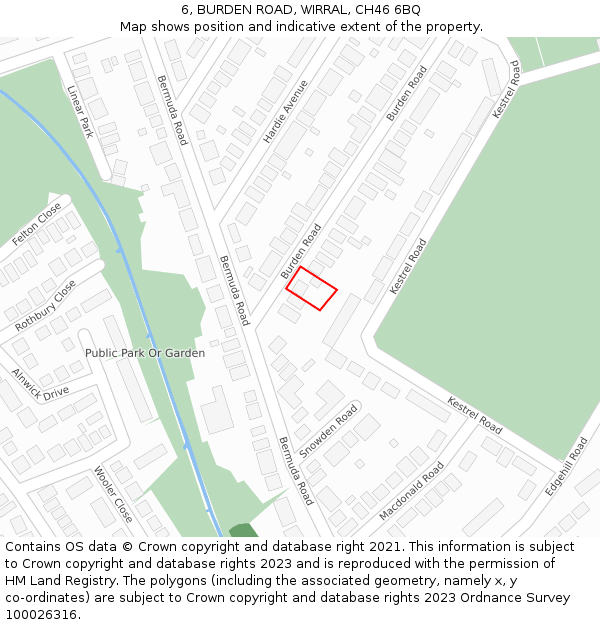 6, BURDEN ROAD, WIRRAL, CH46 6BQ: Location map and indicative extent of plot