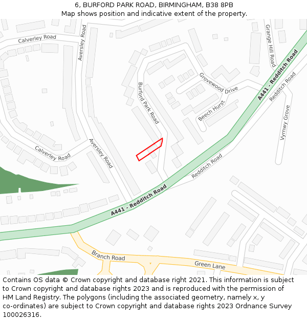 6, BURFORD PARK ROAD, BIRMINGHAM, B38 8PB: Location map and indicative extent of plot