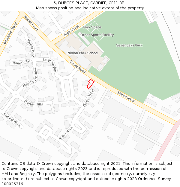 6, BURGES PLACE, CARDIFF, CF11 8BH: Location map and indicative extent of plot