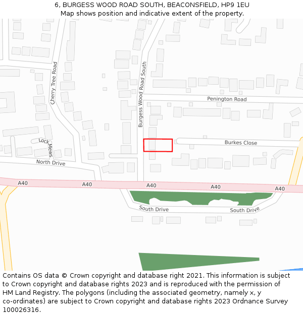 6, BURGESS WOOD ROAD SOUTH, BEACONSFIELD, HP9 1EU: Location map and indicative extent of plot